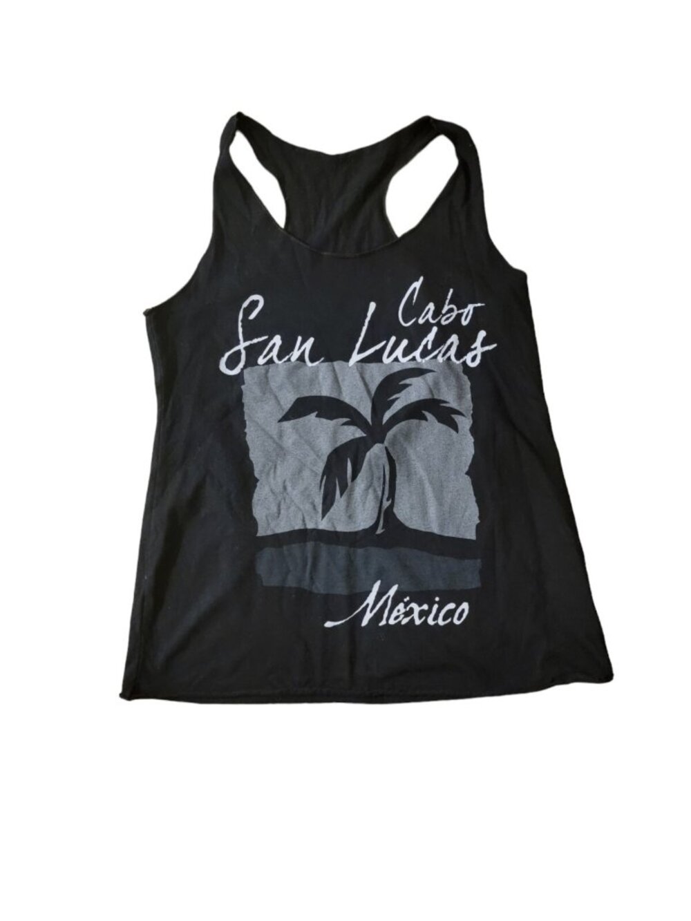 Cabo San Lucas Mexico Womens Large Tank Top Black Racerback Rolled Hem Souvenir